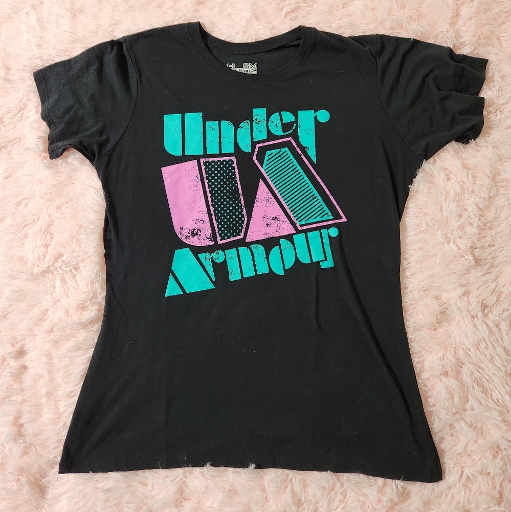 Under Armour Black Aqua and Pink Crewneck Tee Shirt